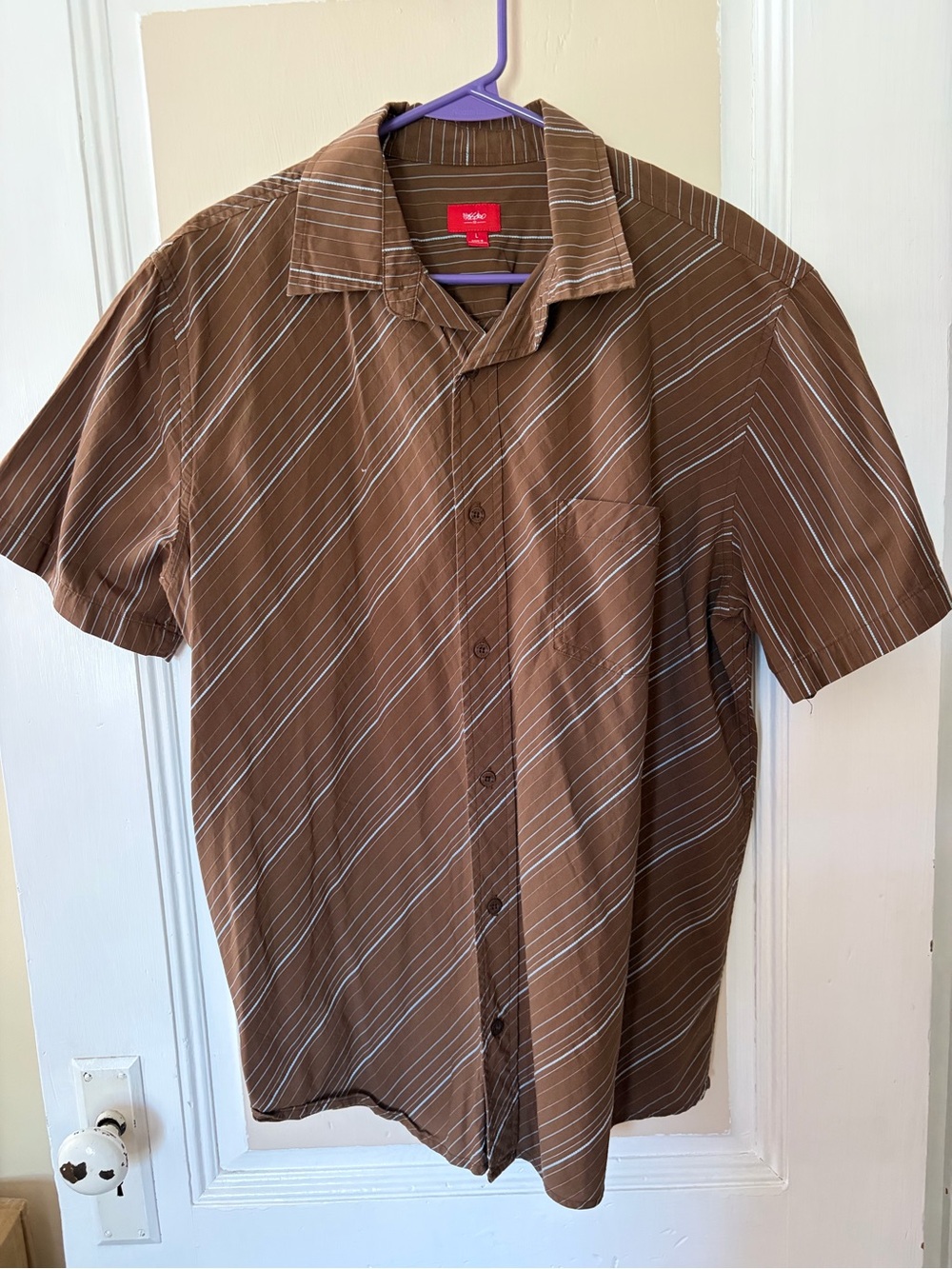 Massimo Brown Short-Sleeve Diagonal Stripe Button-Up Shirt